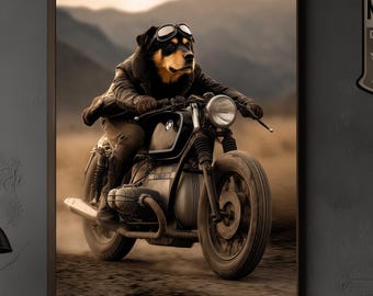 Póster de perro con diseño de motociclista Rottweiler Cafe Racer