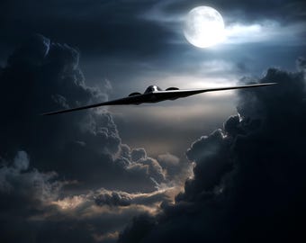 B2 Stealth Bomber Poster Military Airplane Flying At Night, MAGA Air Force Memorabilia