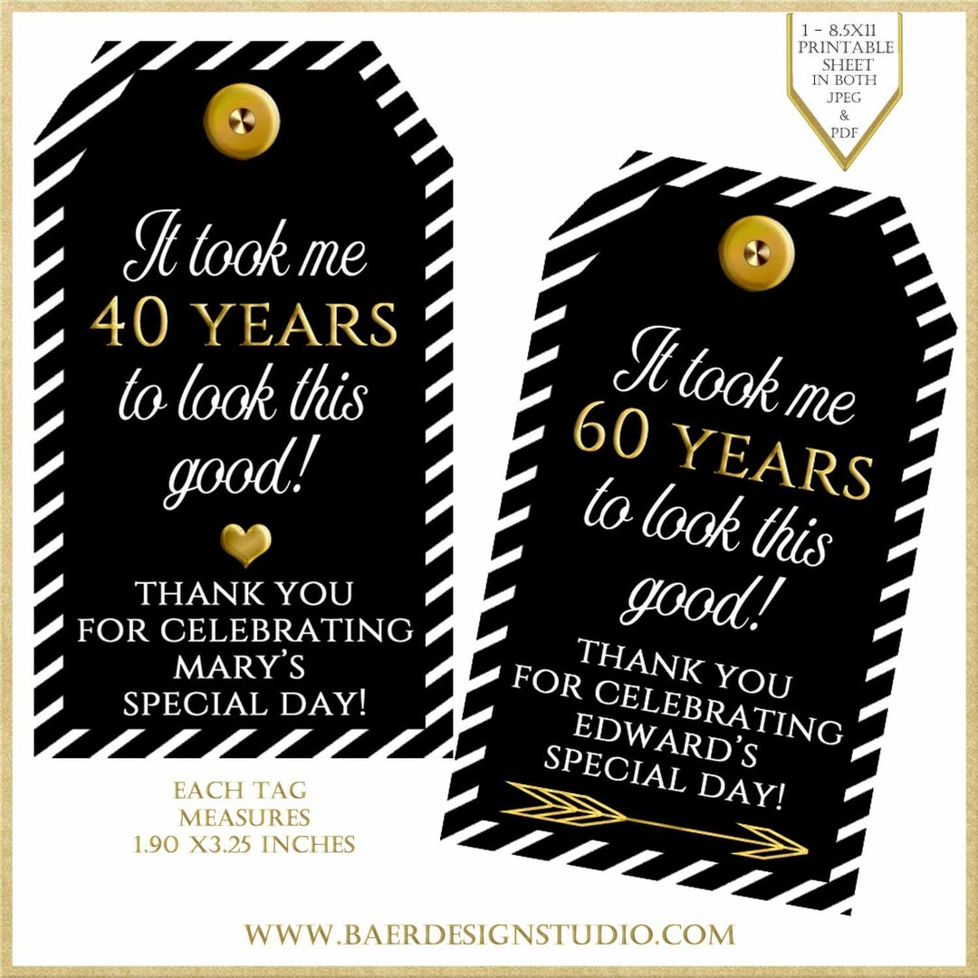 It Took Me 40 Years to Look This Good, 40th Black Gold Favor Tag - Etsy