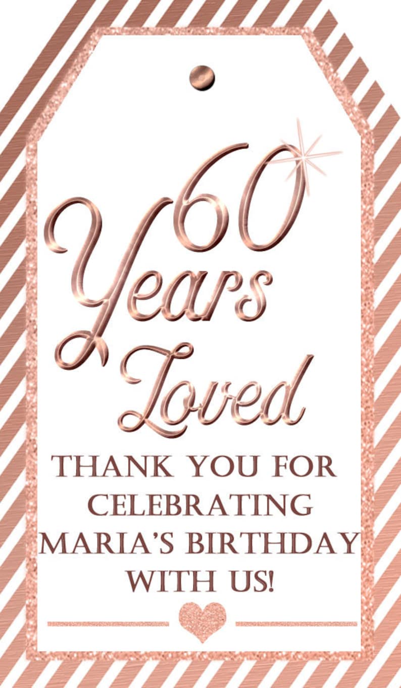 70th Birthday Party:80 Years Loved Tag Rose Gold 90th birthday Printable Tags Mini Wine Tags Thank You Tag 50 Years Blessed Tag 92418
