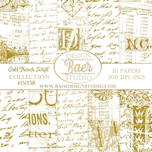Gold Script Digitales Papier, Gold und Weiß Digitales Papier, Gold Handgezeichnete Digitaldrucke, Gold Printable Paper zum Herunterladen 15038