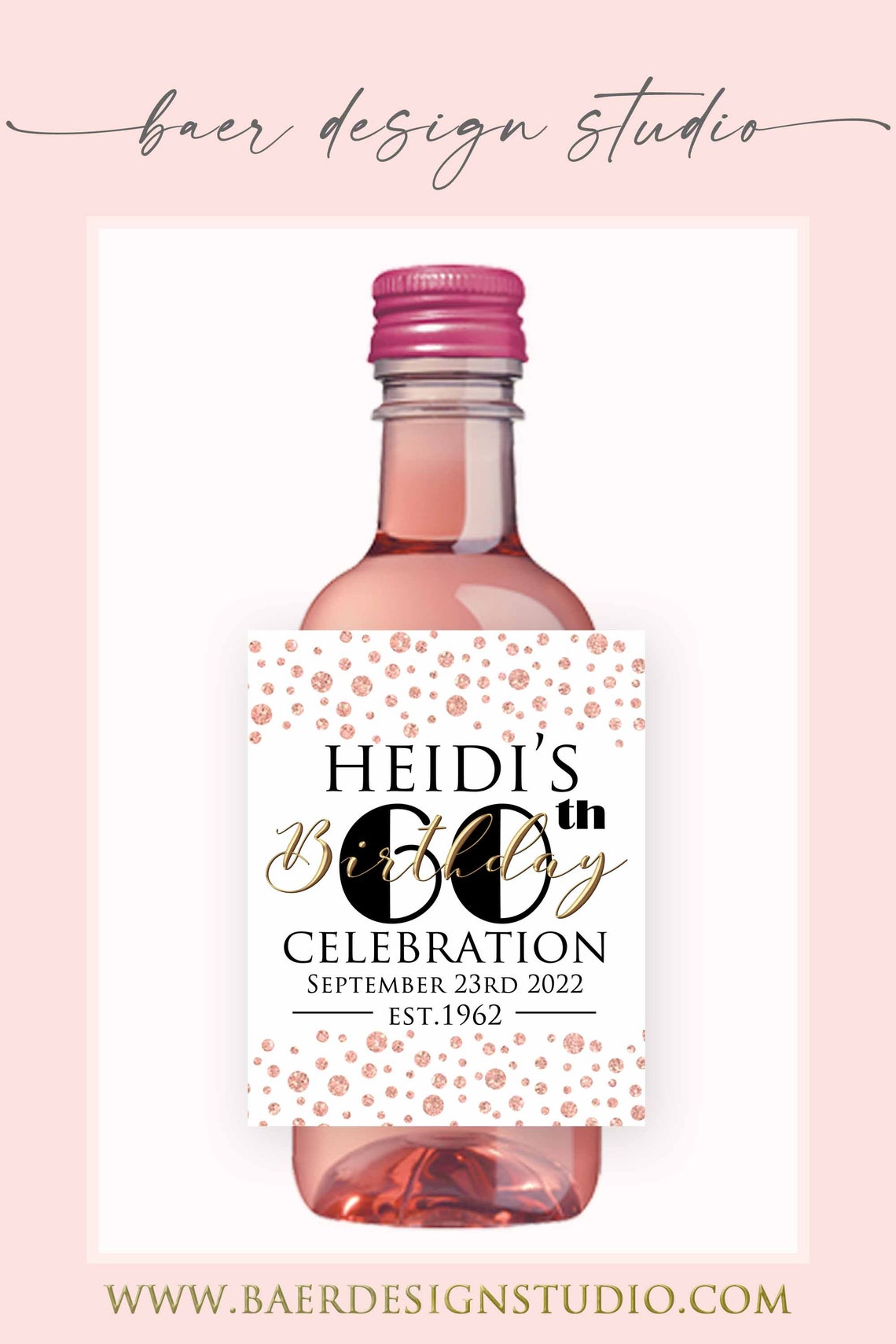 Rose Gold Personalized Label:printable Rose Gold Mini Wine - Etsy