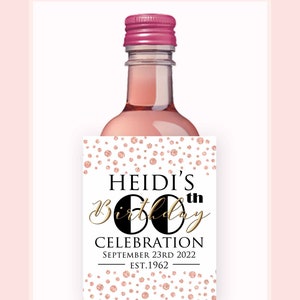 Rose Gold Personalized Label:printable Rose Gold Mini Wine Bottle Label ...
