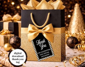 Black and Gold Thank You Tag, Printable Gift Tags (Digital Download)