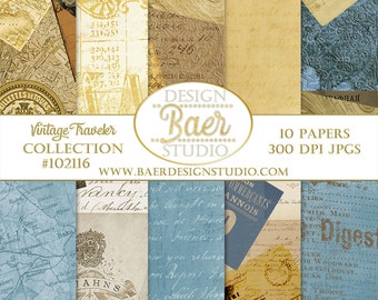 Vintage Traveler Digital Paper: Passport Design Papers, Junk Journal (Digital Download)