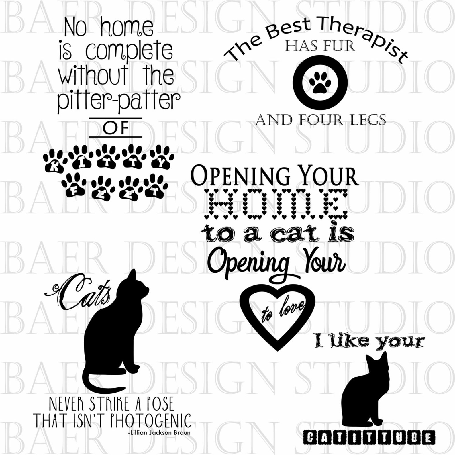 Cat Quotes Word Art Clipart Cat Word Art Cat Planner Clip Etsy