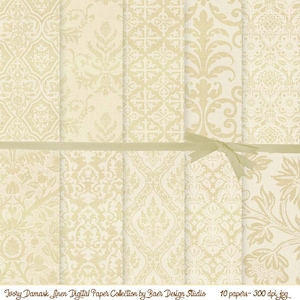 Papier numérique damassé ivoire et or, papier numérique lin doré, papier numérique vintage beige, papier de fond 50e anniversaire