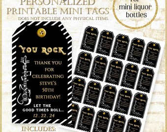 You Rock Mini Liquor Bottle Tag|Thank you Tag for Retirement Party|Black and White Birthday Party Favor Tag|Music Personalized Nip Tag|21524