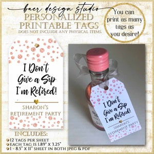 Personalized Retirement Wine Tags: Rose Gold Printable (PDF)
