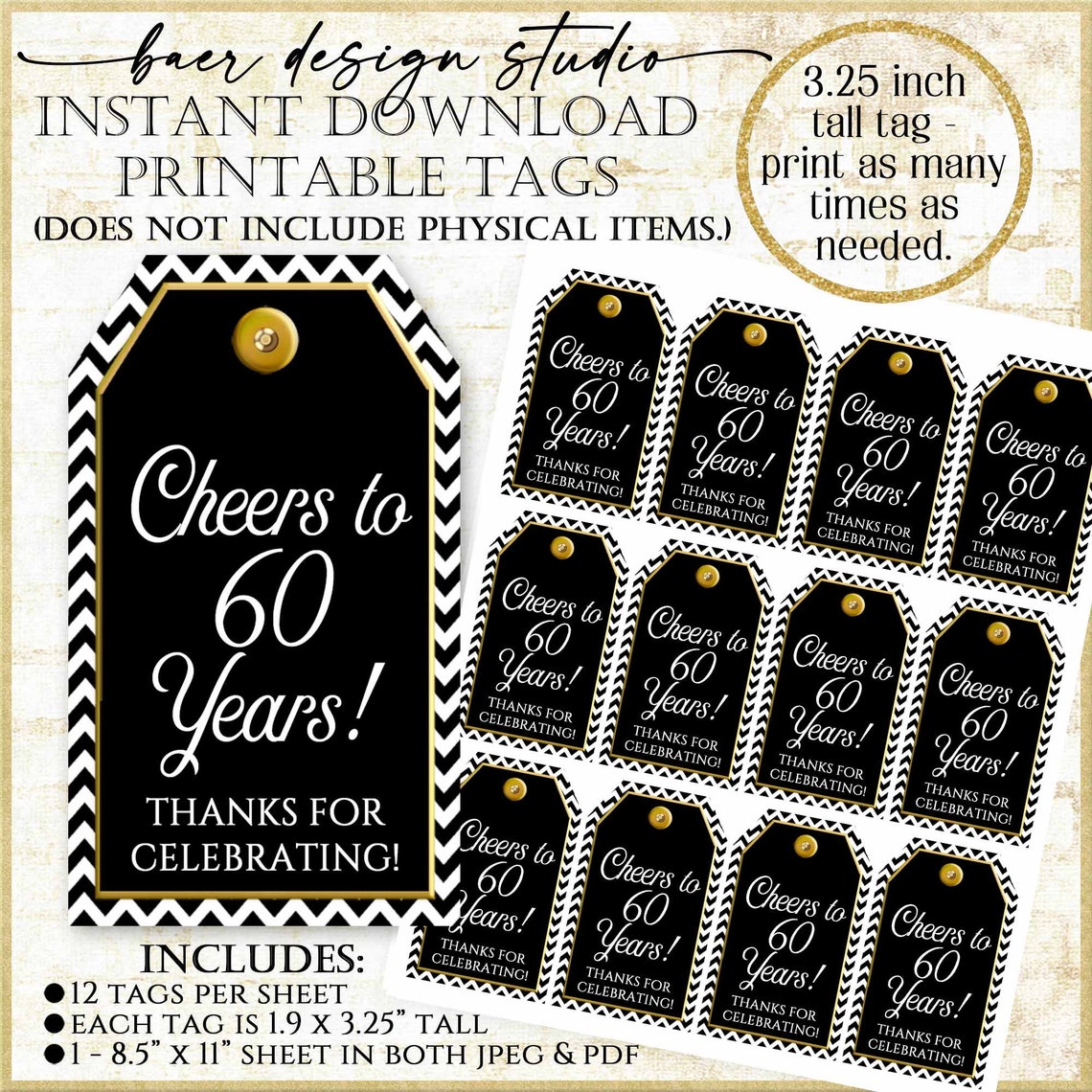 Printable 60th Birthday Tag60th Birthday Party Favor Tags Etsy