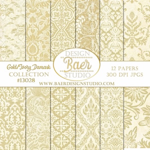 DAMASK DIGITAL PAPER:Gold and Ivory Digital Paper, Digital Paper Gold, 50th anniversary Digital Paper, Junk Journal Digital Paper, #13028