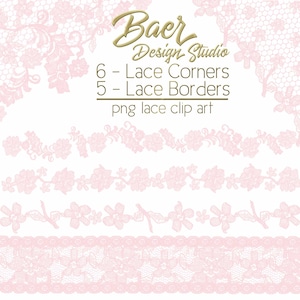Pink Vintage Lace Borders: Digital Clipart (PNG)