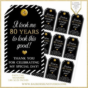 80er Geburtstag Gastgeschenk Anhänger: Mini Weinflasche Printable (Digitaler Download)