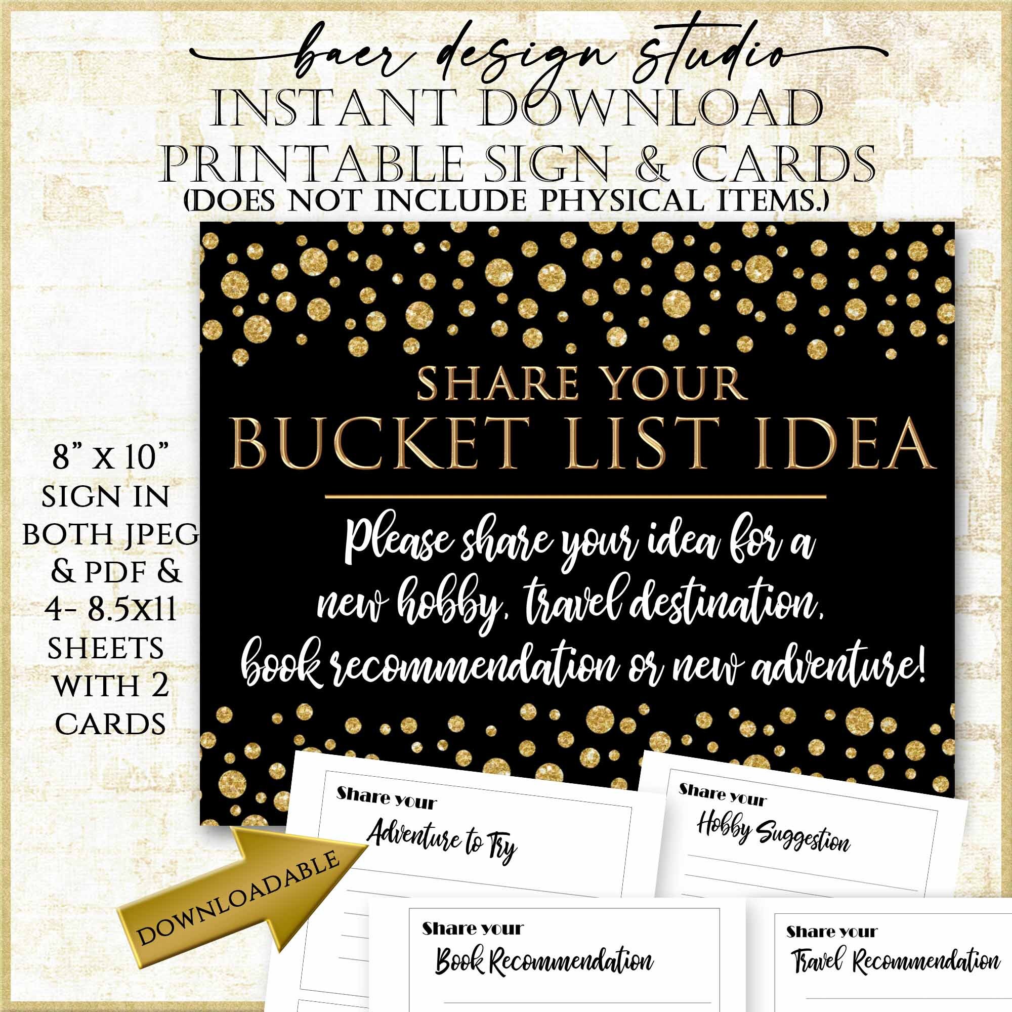 Retirement Bucket List Cards and Sign, Retirement Party Bucket List, Black and Gold Retirement Party Game Activity 6422