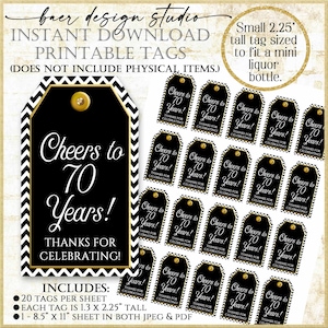 70th Birthday Party Favor Tags: Cheers to 70 Years (Digital Download)