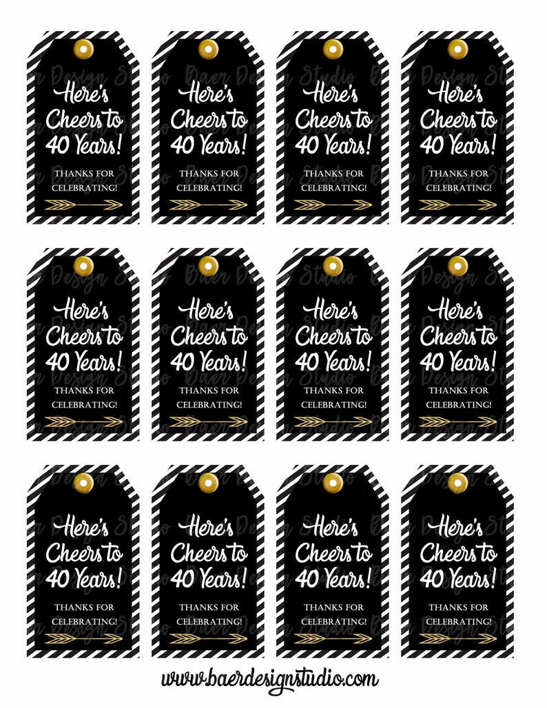 40th Birthday Tag:40th Birthday Party Favor Tags Cheers to 40 | Etsy
