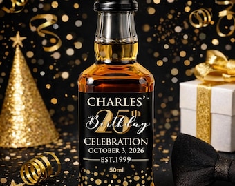 Personalized Jack Daniel's Mini Bottle Label: Black and Gold 50th or any Birthday (Download)