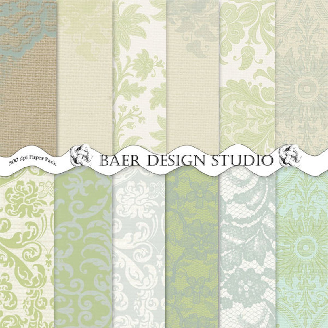 SHABBY CHIC DigitaleS PAPIER: Blaues und Grünes Damast | Etsy