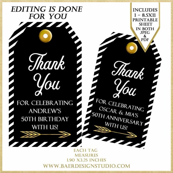 Personalized Black and Gold Thank You Tags:Printable Tags | Etsy