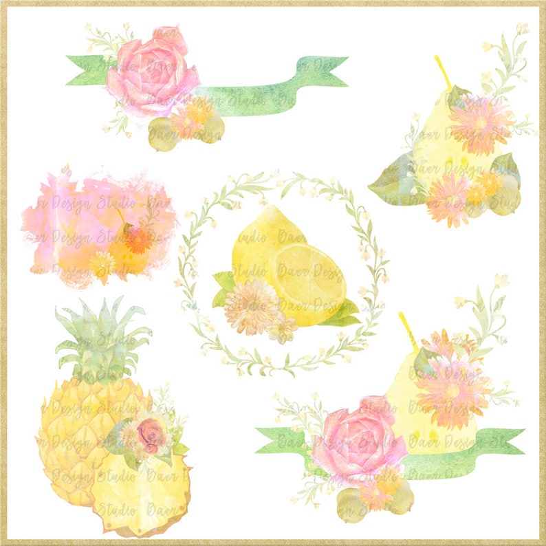 Pineapple ClipartDigital Clipart Border Lemon Digital Clip Etsy