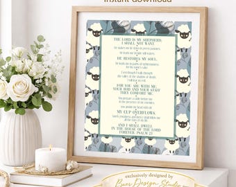 Psalm 23 The lord is my shepherd Bible Verse printable sign or card (instant download)