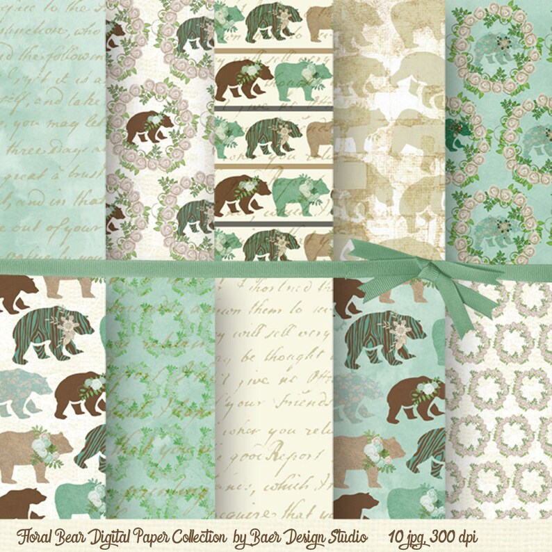 Bear Digital Paper Woodland Digital Paper Bear Scrapbook Etsy