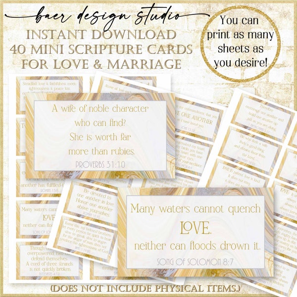 Instant Download Scripture Cards about Love and Marriage:Assorted Mini Scripture Cards, Printable Bible Verses Cards, #33022