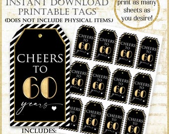 Etiquetas imprimibles para recuerdos "60 años" (descarga digital)