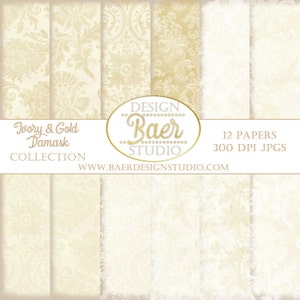 Elfenbein und Gold Vintage Damast Digitales Papier (digitaler Download)