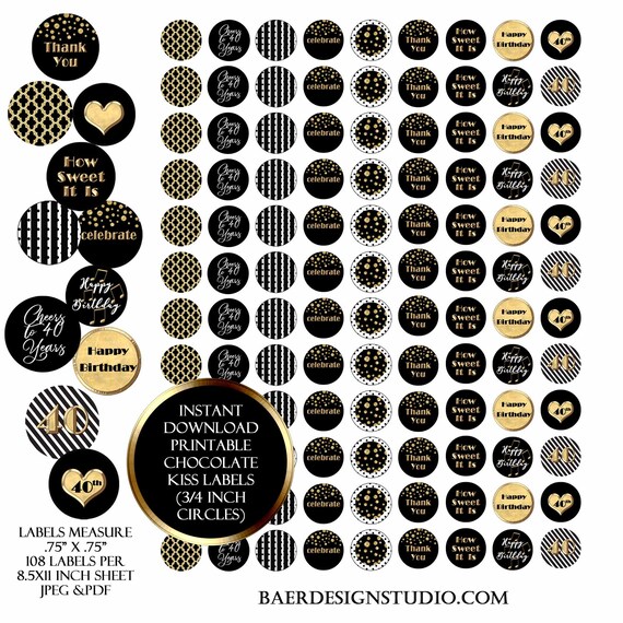Printable Chocolate Kisses Labelsblack and Gold Birthday Etsy