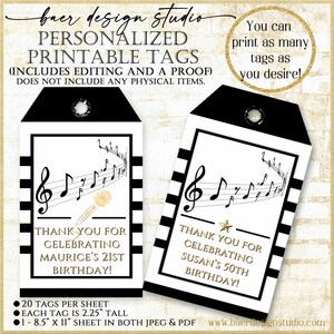 Etichette di ringraziamento a tema musicale, etichette stampabili per bomboniere con note musicali, etichette regalo in bianco e nero, etichette personalizzate per bomboniere 1130