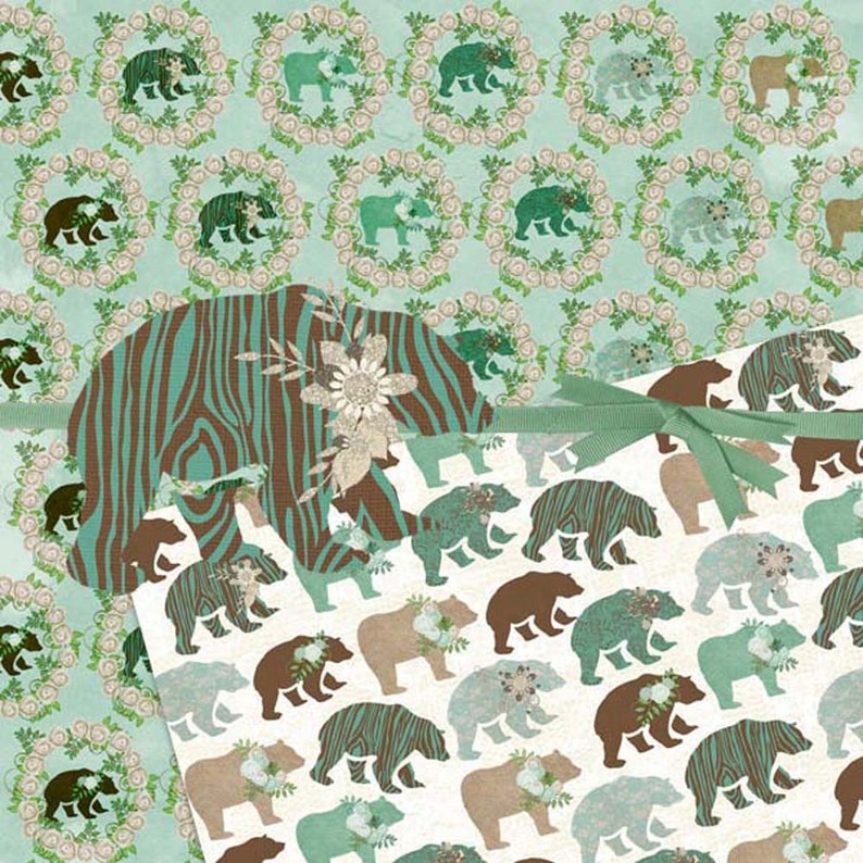 Bear Digital Paper Woodland Digital Paper Bear Scrapbook Etsy