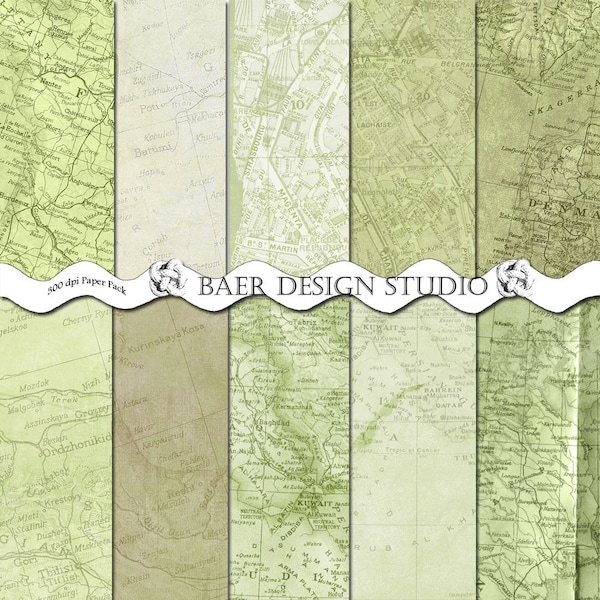 Green VINTAGE MAP Digital PAPER|Travel Digital Paper|Map Background Download|Green Junk Journal Digital Paper Background