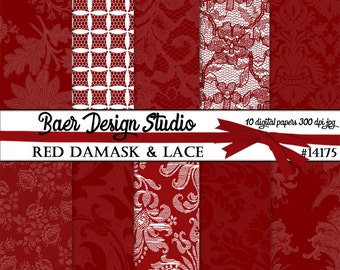 Red Lace Digital Paper Pack, Scrapbook-Hintergründe (Digital Download)