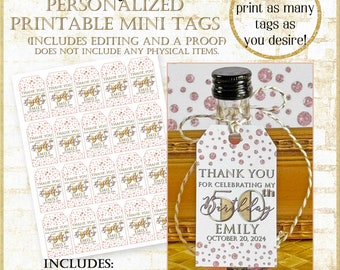 Rose Gold 50ml Mini Vodka Tag: Rose Gold Party Favor Tag Made to Order, Pink and Gold Printable Thank you Tag for mini liquor bottles, 2824