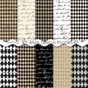 Schwarz und Weiß Harlekin Digitales Papier zum Ausdrucken, Diamant Digitales Papier, Schwarz und Hellbraun Harlekin Decoupage Papier Druckbare Download