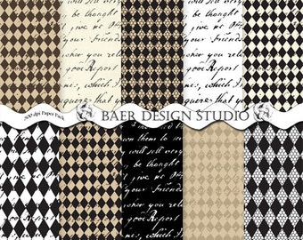 Harlequin Digital Paper: Black, White & Tan Printable (Digital)