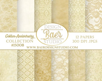 Gold Lace Digital Paper: Vintage Damask, 50th Anniversary (Digital Download)