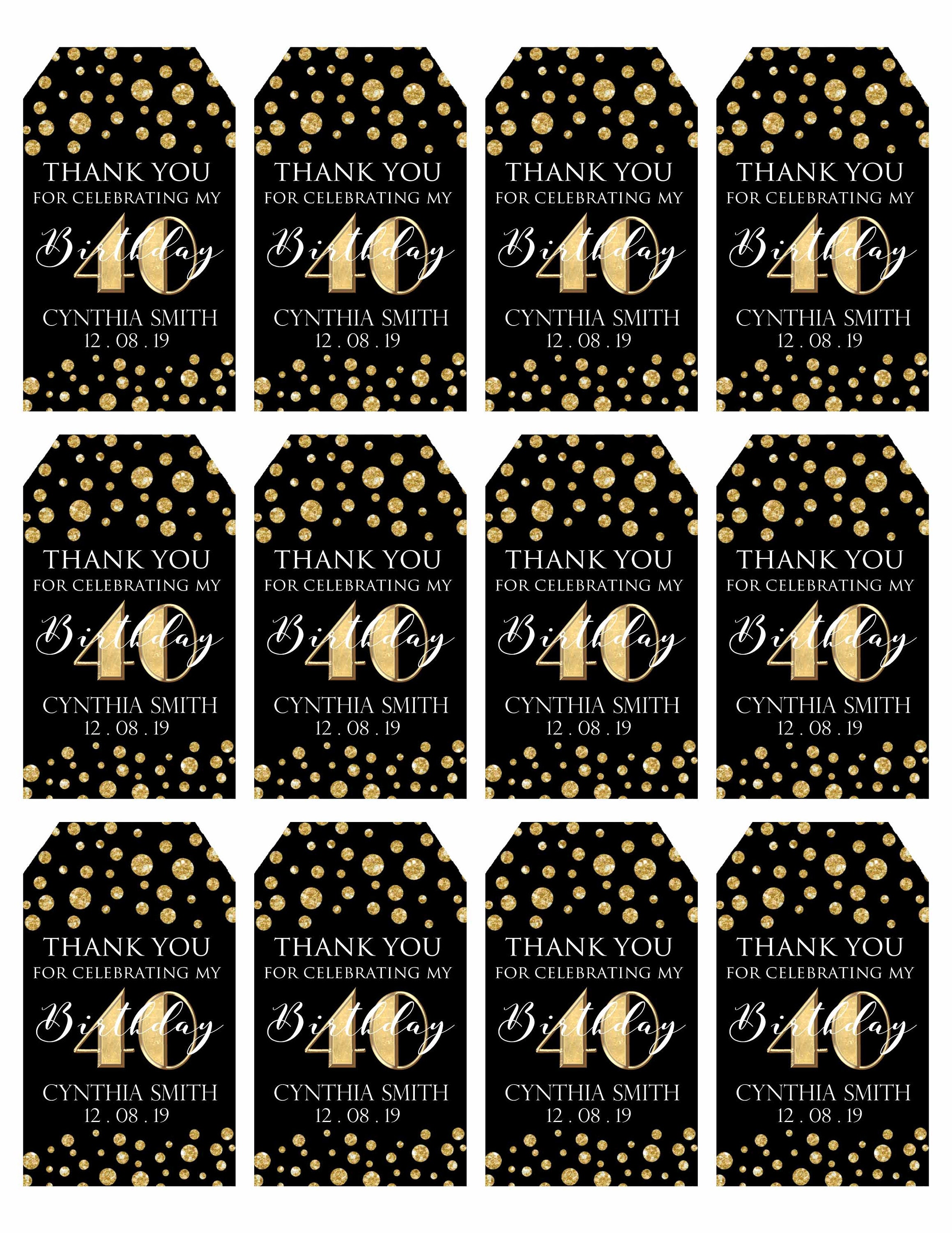 Birthday Thank You Tags:50th Birthday Tags Custom Black and - Etsy ...