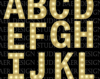 MARQUEE LETTERS Clipart:Gold Marquee Letters, Halloween Letters clipart, Hollywood Marquee PNG Letters, Gold Marquee Alphabet