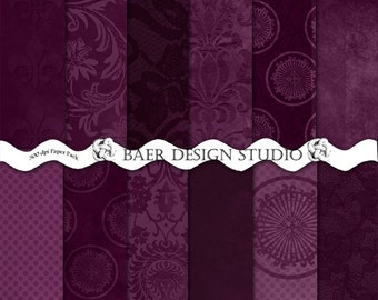 Purple Damask Digital Paper Pack, Vintage Textures (Digital Download)