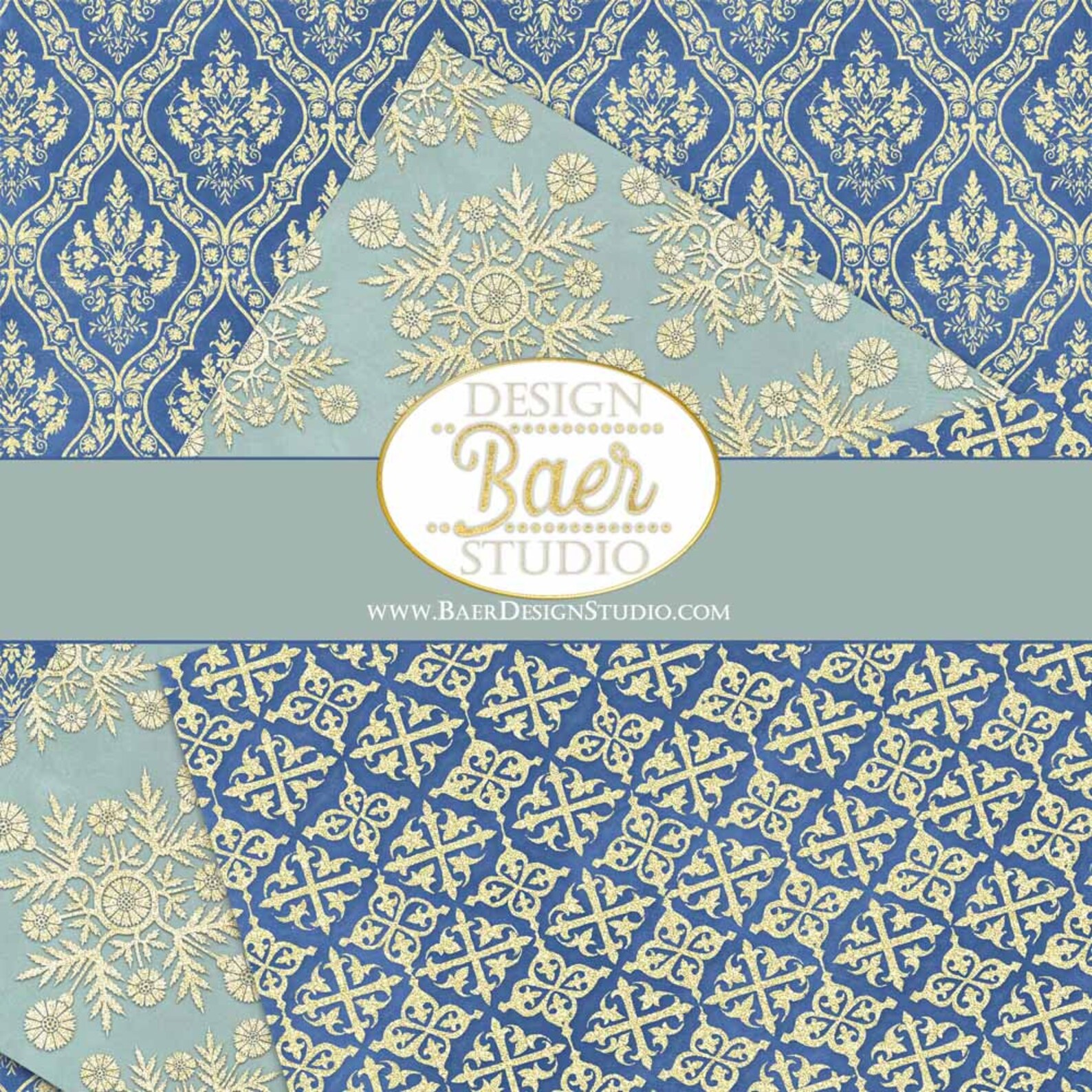 Digital Scrapbook Paperdamask Digital Paper Dusty Blue Etsy