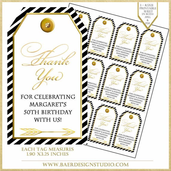 50th Anniversary Thank You Tags 50th Birthday Printable Tags | Etsy