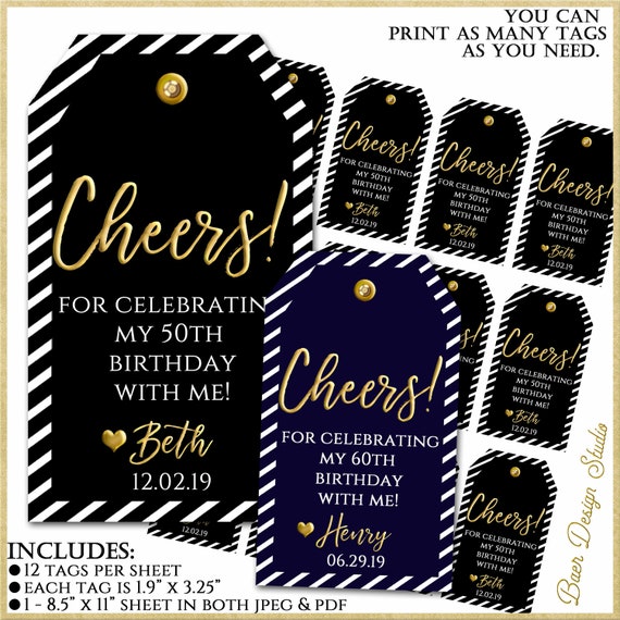 Gift Tag - Navy Stripe Birthday Gift Tag - Navy Stripe Birthday