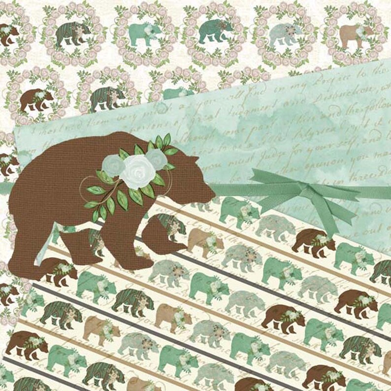 Bear Digital Paper Woodland Digital Paper Bear Scrapbook Etsy