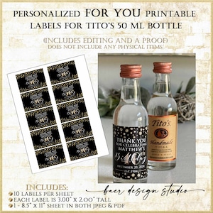 50ml Tito's Mini Schnapsflaschen Etikett|50ml Smirnoff Flasche|Druckbares schwarz-goldenes Dankeschön-Etikett für jeden Geburtstag, U-Print 1524