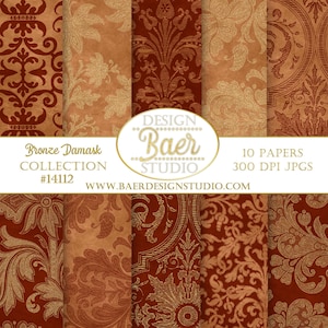 Bronze Damask Digital Paper, Vintage Digital Paper, Copper Digital Paper, regalos de aniversario, Thanksgiving Paper