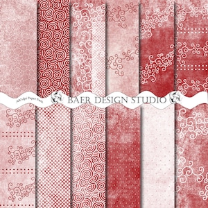 Dark Red Digital Paper: Swirls, Dots, Grunge Textures (Digital Download)