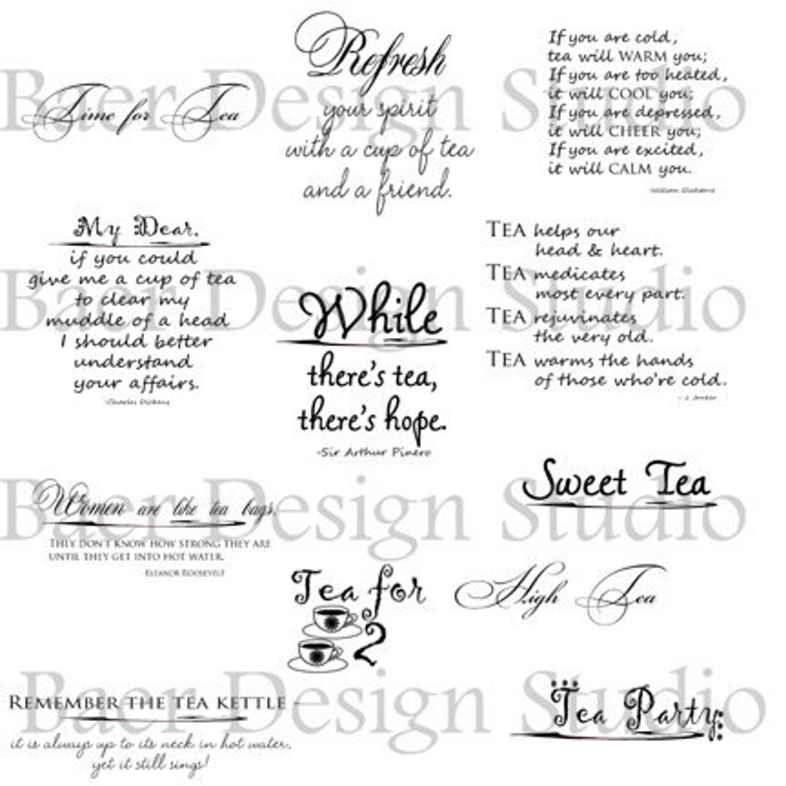 Tea Quotes Tea Word Art Tea Party Png Quotes Digital Stamp Etsy