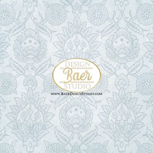 May include: A light blue background with a white floral pattern. The text "DESIGN Baer STUDIO www.BAERDESIGNSTUDIO.com" is centered on the image.